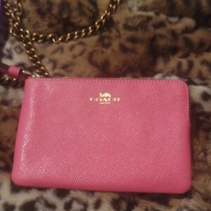 Coach Vibrant Pink Wristlet with Gold Accents